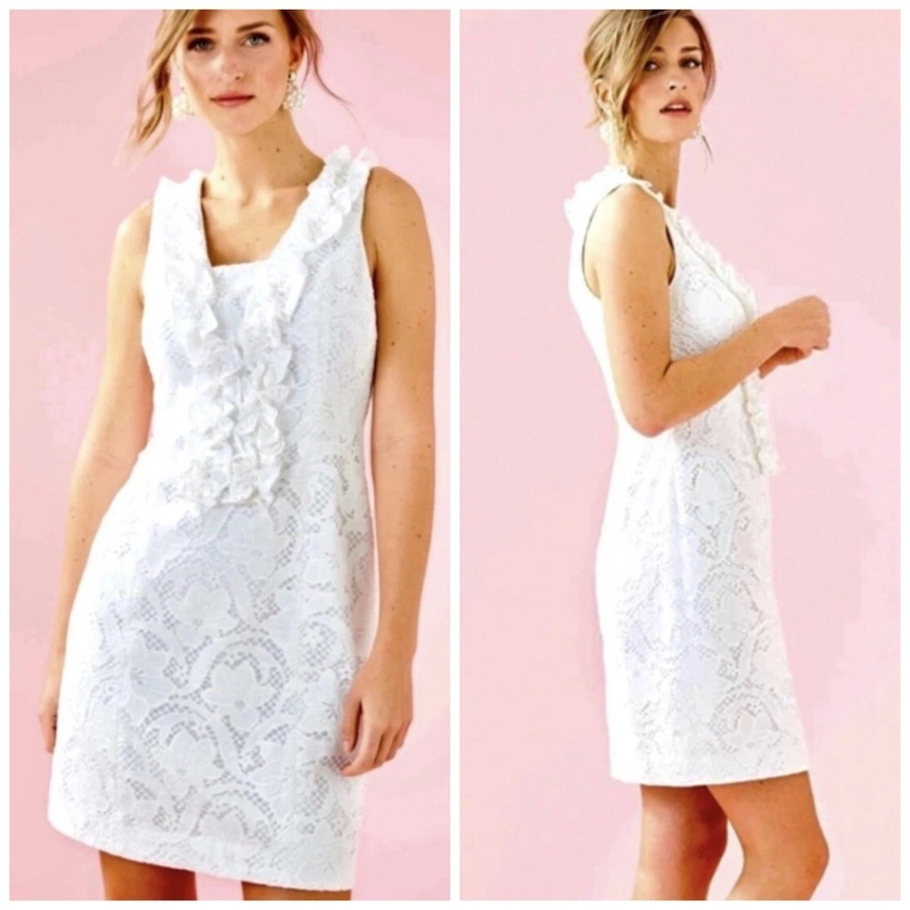 Lilly Pulitzer Kiera Dress 12 Pearl Embellished White Bridal Lace Bachorette NWT